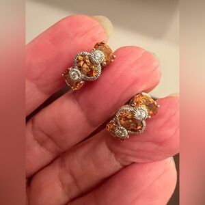 judith ripka 3 stone citrine clip on shrimp earrings